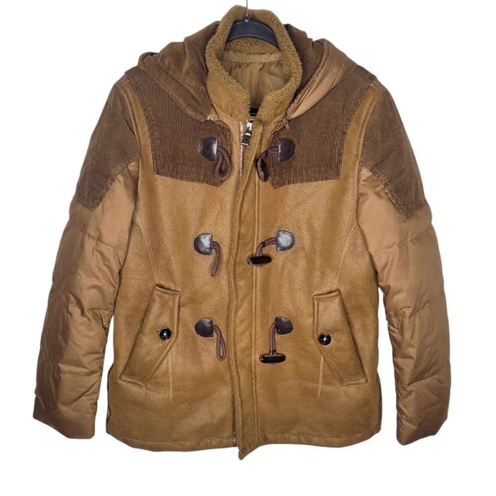 Cortigiani Milan Italy Designer Puffer Corduroy Jacket in Brown Size Large